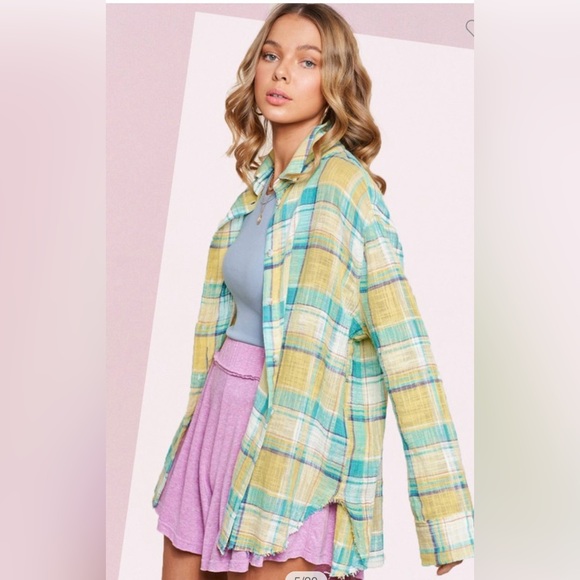 Yellow Plaid Button Shirt - Picture 2 of 6